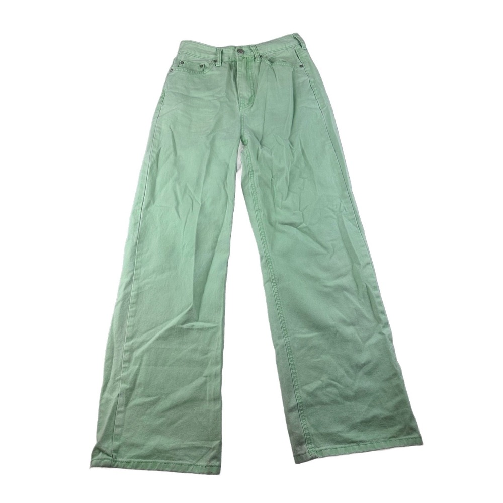 Vaara Jeans Women 26x28 Green Relaxed 100% Cotton Wide-Leg High Rise Korea Made